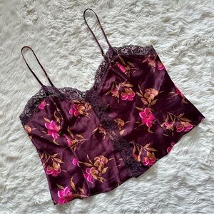 Victoria’s Secret Cami Vintage Gold Label Lace Trim Button Front Floral Purple M